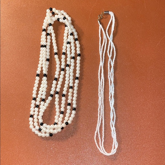Jewelry - Classic White bead and Pearl and Black Bead Multi-Strand Necklaces